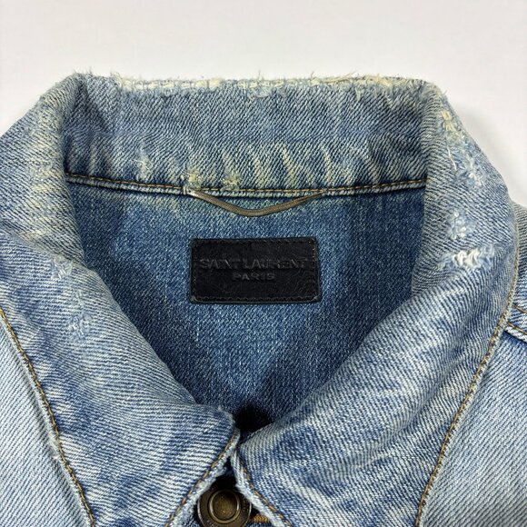 Saint Laurent Classic Denim Jacket Blue Distressed Size L - Picture 5 of 11